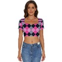 Seamless Argyle Pattern Short Sleeve Square Neckline Crop Top  View1