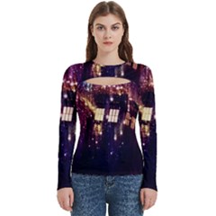 Tardis Regeneration Art Doctor Who Paint Purple Sci Fi Space Star Time Machine Women s Cut Out Long Sleeve T-shirt