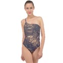 Vintage Cityscape City Retro Old Classic One Shoulder Swimsuit View1