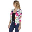 Panda Umbrella Pattern Women s Draped Front 3/4 Sleeve Shawl Collar Jacket View2