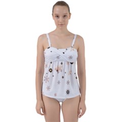 Golden-snowflake Twist Front Tankini Set