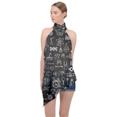 Doodle Art Chemistry Art Halter Asymmetric Satin Top