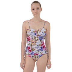 Flower Texture, Knitted Texture, Background With Big Red Sweetheart Tankini Set