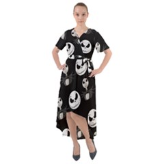 Jack Print, White, Before, Plain, Black, Simple, Christmas Front Wrap High Low Dress