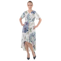 Nature, Floral, Flower, Print, Vintage Front Wrap High Low Dress