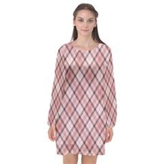 Pink Burberry, Abstract Long Sleeve Chiffon Shift Dress 
