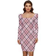 Pink Burberry, Abstract Women Long Sleeve Ruched Stretch Jersey Dress