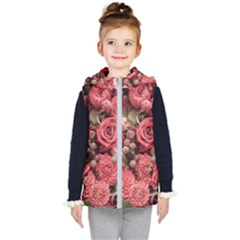 Pink Roses, Flowers, Love, Nature Kids  Hooded Puffer Vest