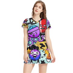 Cartoon Graffiti, Art, Black, Colorful Women s Sports Skirt