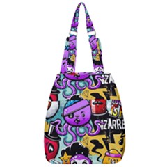 Cartoon Graffiti, Art, Black, Colorful Center Zip Backpack by nateshop