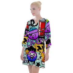 Cartoon Graffiti, Art, Black, Colorful Open Neck Shift Dress