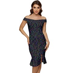 Amoled Noise, Off Shoulder Ruffle Split Hem Bodycon Dress