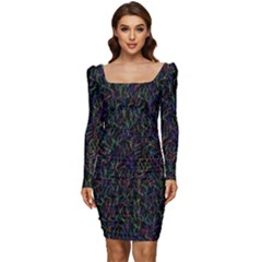 Amoled Noise, Women Long Sleeve Ruched Stretch Jersey Dress