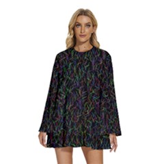Amoled Noise, Round Neck Long Sleeve Bohemian Style Chiffon Mini Dress