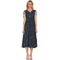 Background, Creed V-neck Drawstring Shoulder Sleeveless Maxi Dress