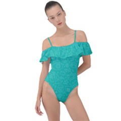 Background, Doodle, Pattern, Frill Detail One Piece Swimsuit