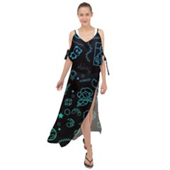 Cartoon, Halloween, Black, Dark Maxi Chiffon Cover Up Dress