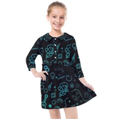 Cartoon, Halloween, Black, Dark Kids  Quarter Sleeve Shirt Dress