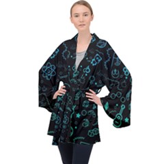 Cartoon, Halloween, Black, Dark Long Sleeve Velvet Kimono 