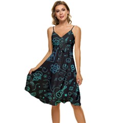 Cartoon, Halloween, Black, Dark Sleeveless Tie Front Chiffon Dress