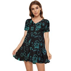 Cartoon, Halloween, Black, Dark Tiered Short Sleeve Babydoll Dress