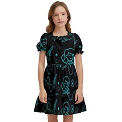 Cartoon, Halloween, Black, Dark Kids  Puff Sleeved Dress