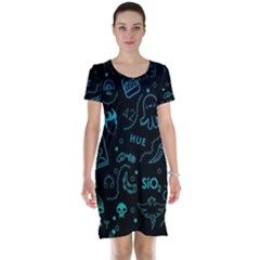 Cartoon, Skull, Dark, Dead Short Sleeve Nightdress