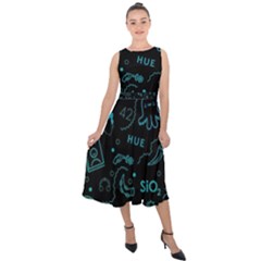 Cartoon, Skull, Dark, Dead Midi Tie-back Chiffon Dress