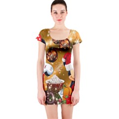 Cartoons, Disney, Merry Christmas, Minnie Short Sleeve Bodycon Dress