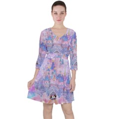 Disney Castle, Mickey And Minnie Quarter Sleeve Ruffle Waist Dress