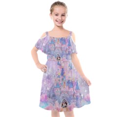 Disney Castle, Mickey And Minnie Kids  Cut Out Shoulders Chiffon Dress