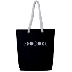 Moon Phases, Eclipse, Black Full Print Rope Handle Tote (small) by nateshop