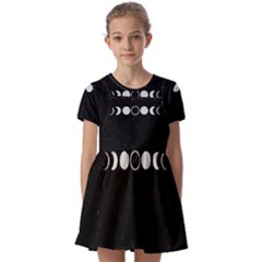 Moon Phases, Eclipse, Black Kids  Short Sleeve Pinafore Style Dress