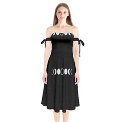 Moon Phases, Eclipse, Black Shoulder Tie Bardot Midi Dress
