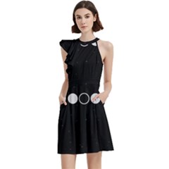 Moon Phases, Eclipse, Black Cocktail Party Halter Sleeveless Dress With Pockets