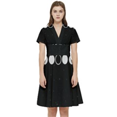 Moon Phases, Eclipse, Black Short Sleeve Waist Detail Dress