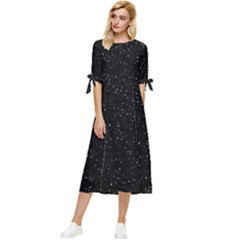 Simple Starry Sky, Alone, Black, Dark, Nature Bow Sleeve Chiffon Midi Dress