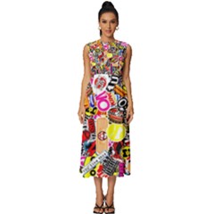 Sticker Bomb, Art, Cartoon, Dope Sleeveless Round Neck Midi Dress