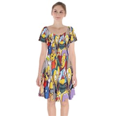 The Simpsons, Cartoon, Crazy, Dope Short Sleeve Bardot Dress