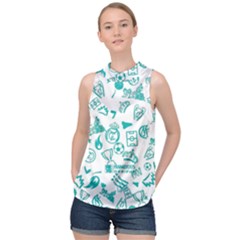 Background, Pattern, Sport High Neck Satin Top