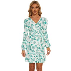 Background, Pattern, Sport Long Sleeve Waist Tie Ruffle Velvet Dress