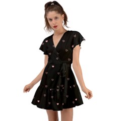 Heart, Background Flutter Sleeve Wrap Dress