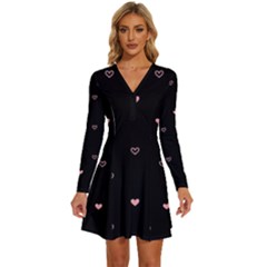 Heart, Background Long Sleeve Deep V Mini Dress 