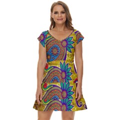 Pattern, Abstract Pattern, Colorful, Short Sleeve Tiered Mini Dress