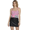 Cute Animal Little Cat Seamless Pattern Flowy Camisole Tie Up Top View1