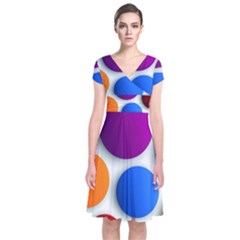 Abstract Dots Colorful Short Sleeve Front Wrap Dress