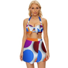 Abstract Dots Colorful Vintage Style Bikini Top And Skirt Set 