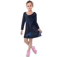 Abstract, Black, Purple, Kids  Long Sleeve Velvet Dress