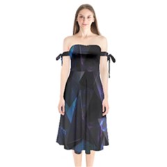 Abstract, Black, Purple, Shoulder Tie Bardot Midi Dress