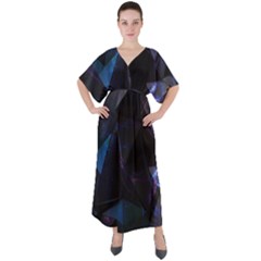 Abstract, Black, Purple, V-neck Boho Style Maxi Dress